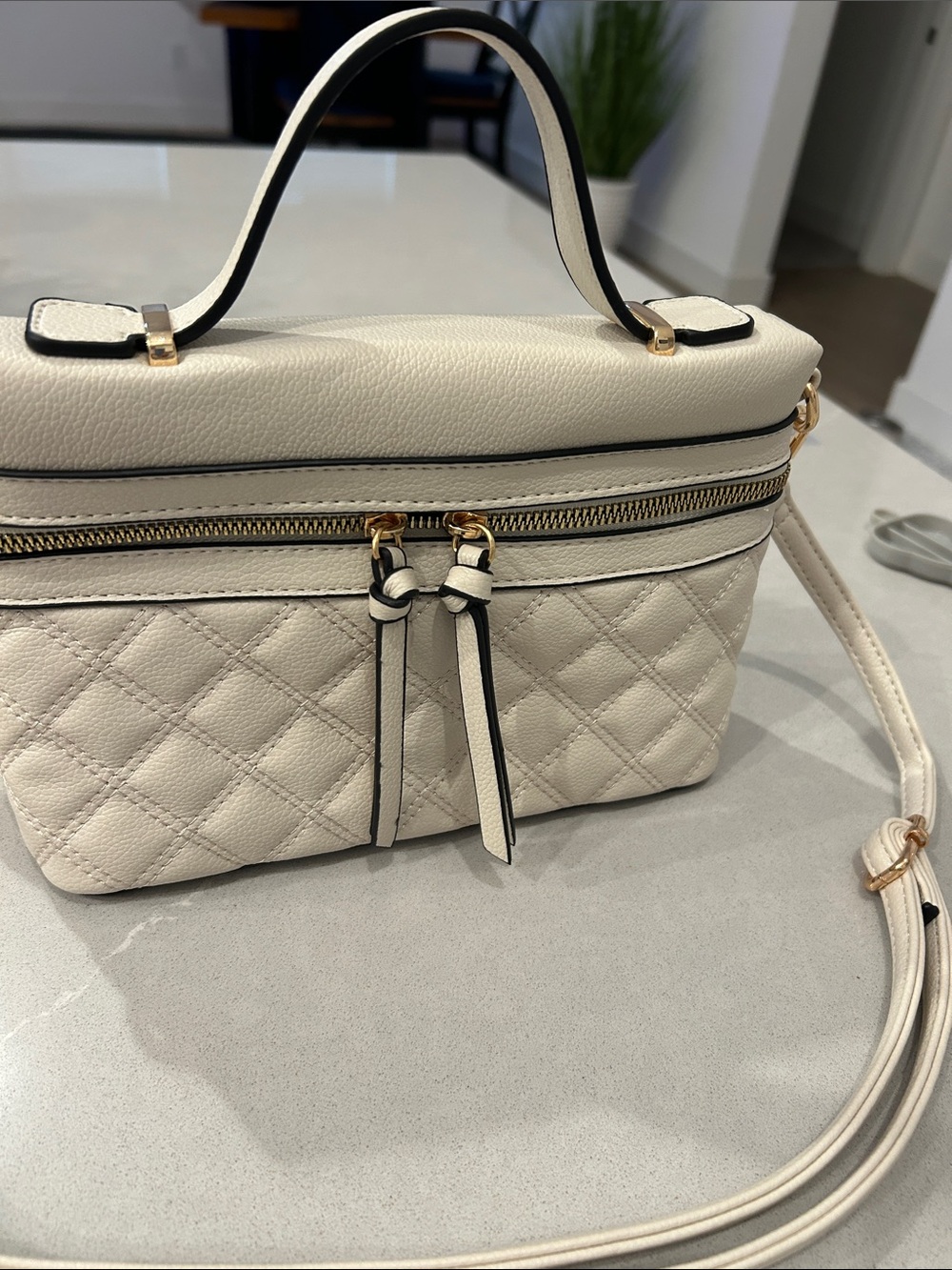 Malibu Skye Light Cream Quilted Crossbody Bag with Top Handle